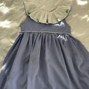 The Proper Peony Blue Gingham embroidered Ruffle Neck Dress - Sz 5